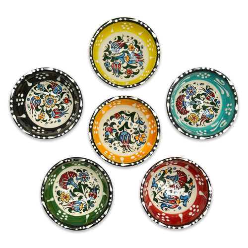 Handmade Ceramic Small Bowls Set of 6 2.5 Oz Dipping Sauce and Charcuterie Bowls Talavera Pottery Multi-Color